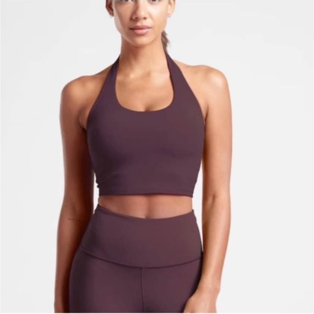 Athleta Purple Halter Sports Bra Sleek Design Eggplant Color